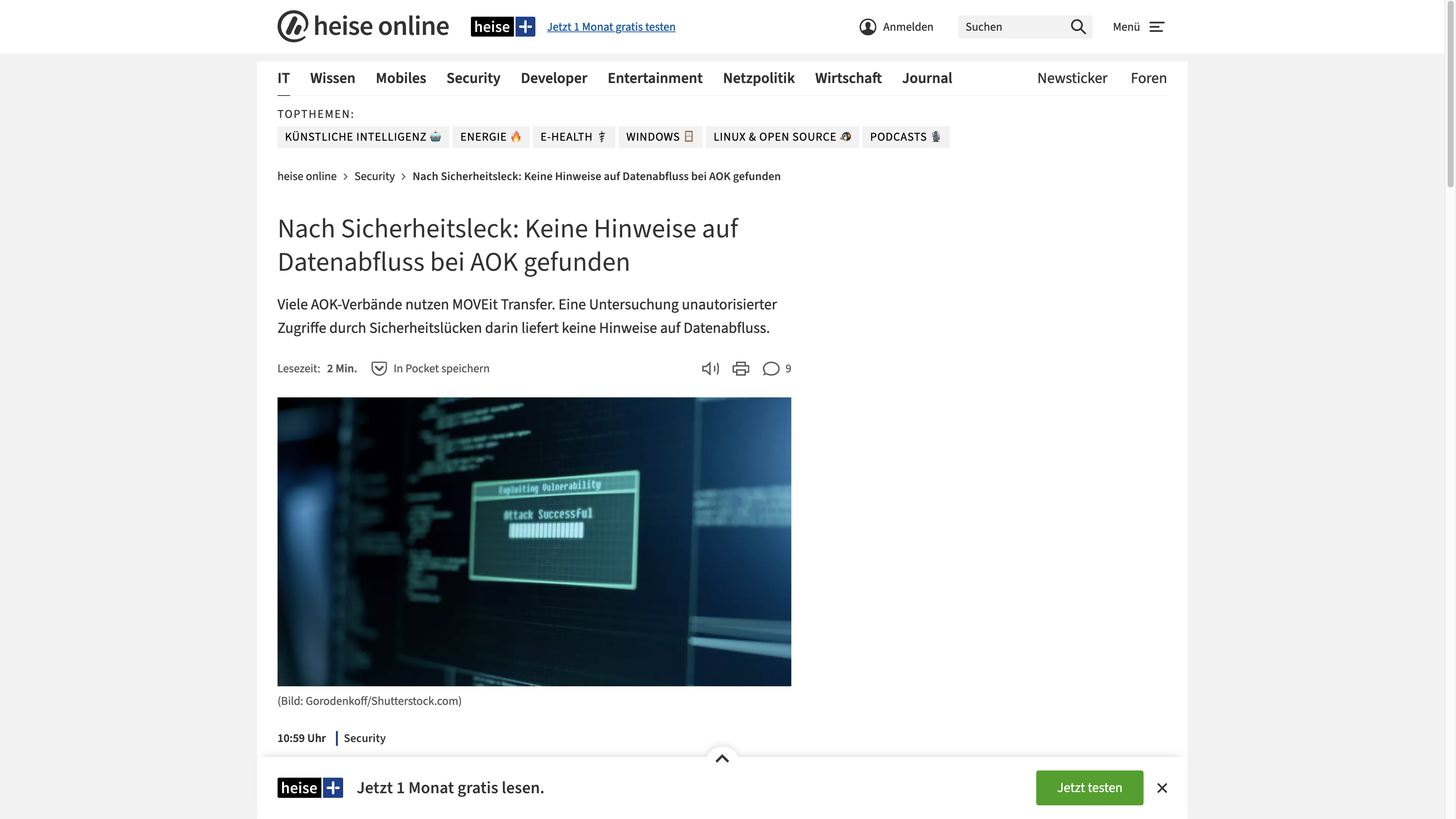  Nach Sicherheitsleck: Keine Hinweise auf Datenabfluss bei AOK gefunden- Viele AOK-Verbände nutzen MOVEit Transfer. Eine Untersuchung unautorisierter Zugriffe durch Sicherheitslücken darin liefert keine Hinweise auf Datenabfluss.  