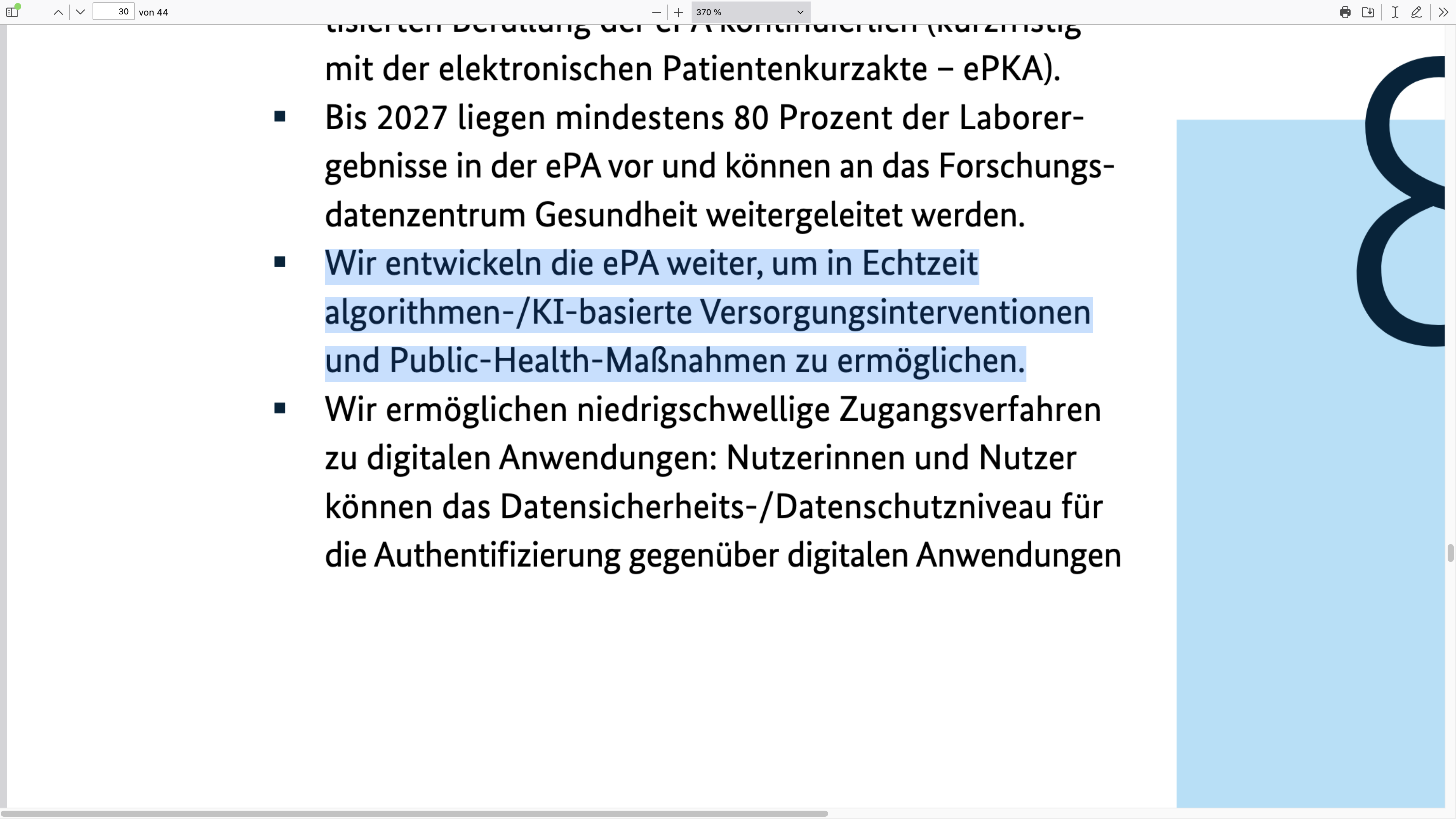 Wir entwickeln die ePA weiter, um in Echtzeit algorithmen-/KI-basierte Versorgungsinterventionen und Public-Health-Maßnahmen zu ermöglichen.