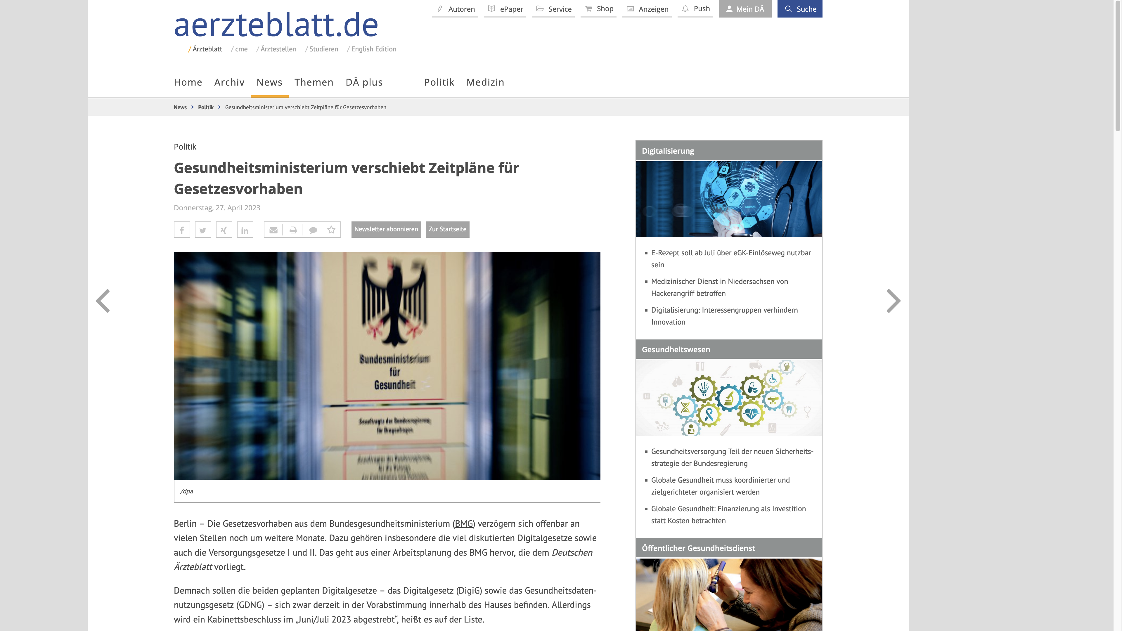  Gesundheitsministerium verschiebt Zeitpläne für Gesetzesvorhaben