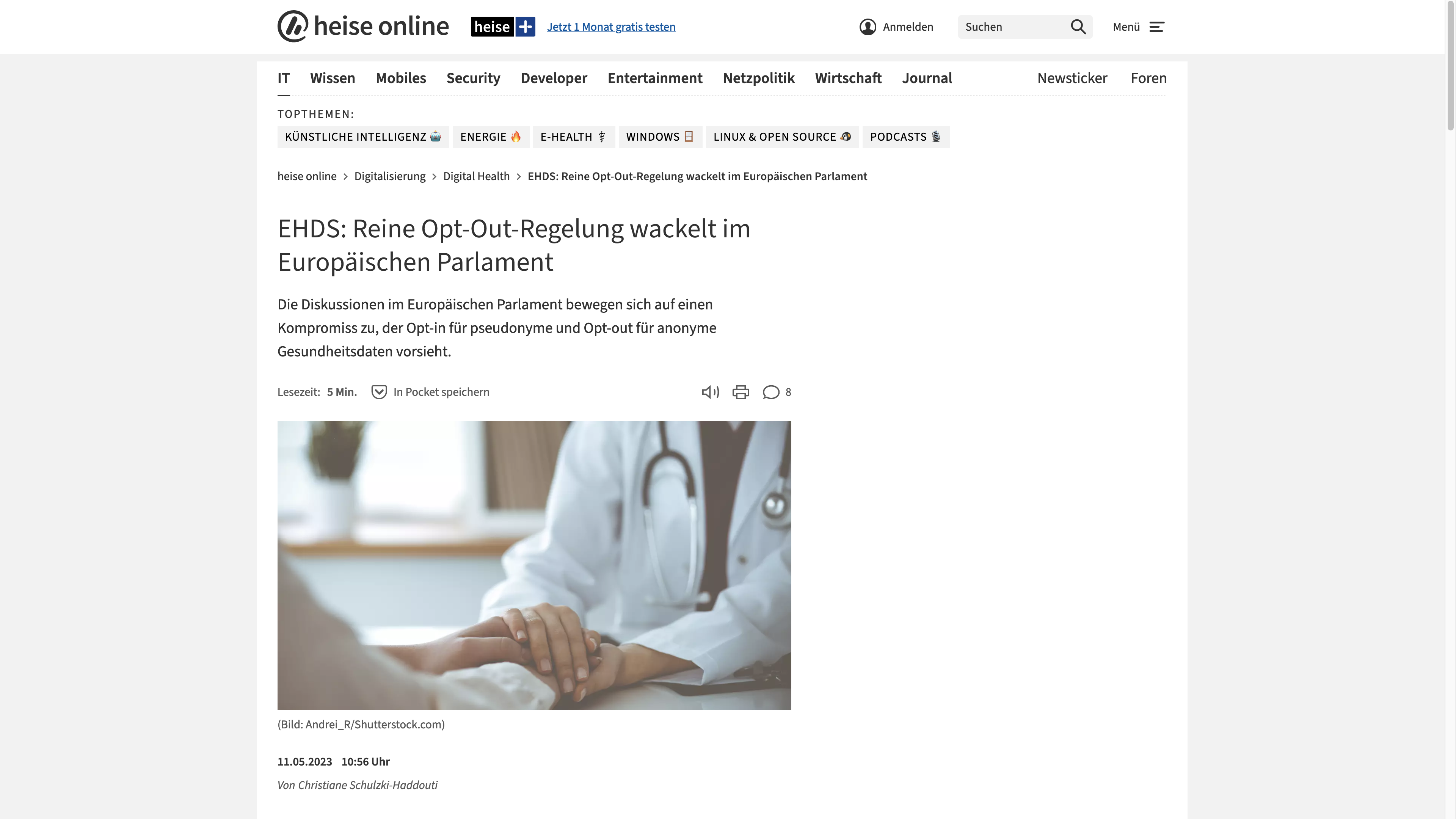  EHDS: Reine Opt-Out-Regelung wackelt im Europäischen Parlament Die Diskussionen im Europäischen Parlament bewegen sich auf einen Kompromiss zu, der Opt-in für pseudonyme und Opt-out für anonyme Gesundheitsdaten vorsieht.  