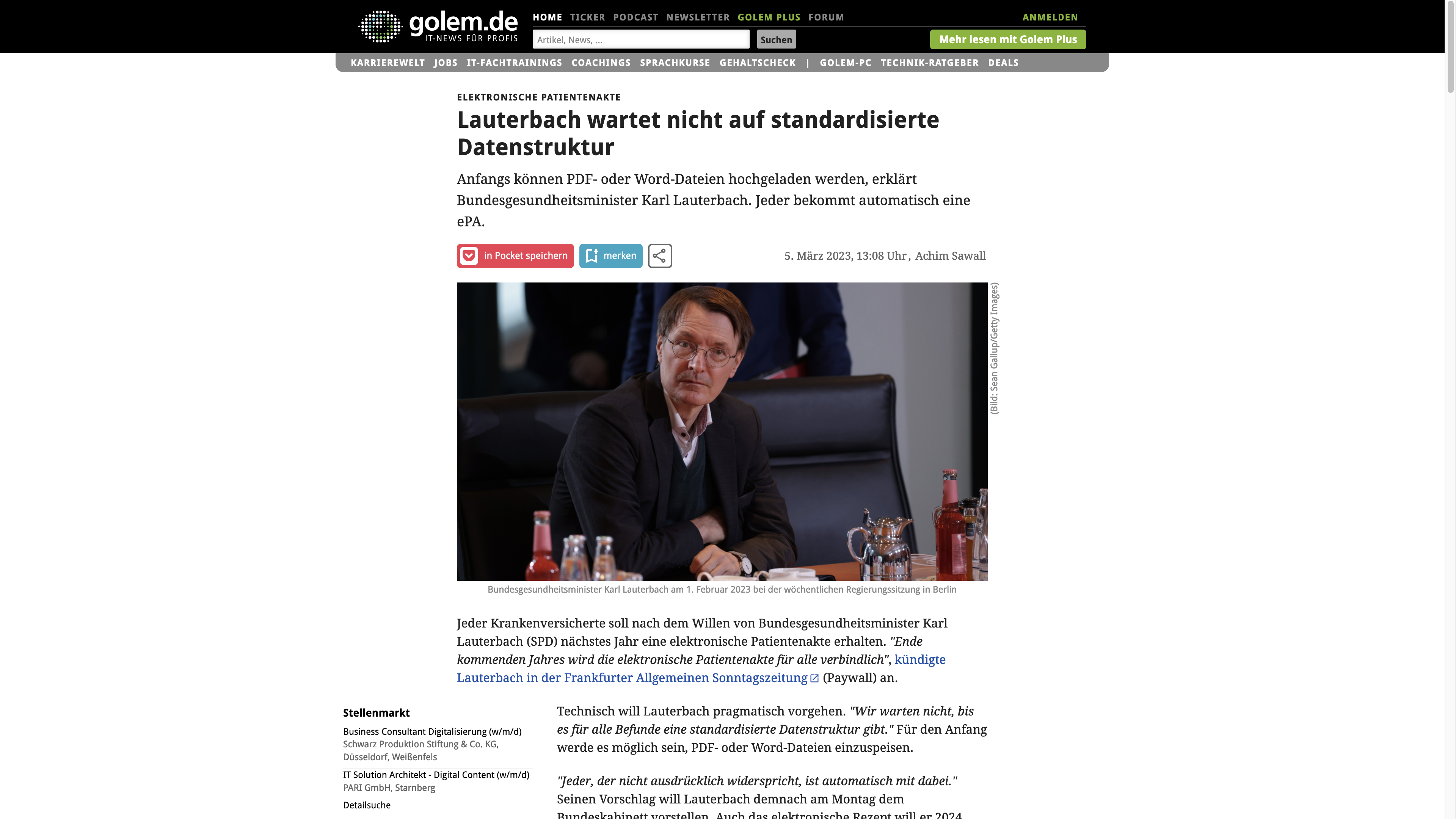 Lauterbach wartet nicht auf standardisierte Datenstruktur – Anfangs können PDF- oder Word-Dateien hochgeladen werden, erklärt Bundesgesundheitsminister Karl Lauterbach. Jeder bekommt automatisch eine ePA. 