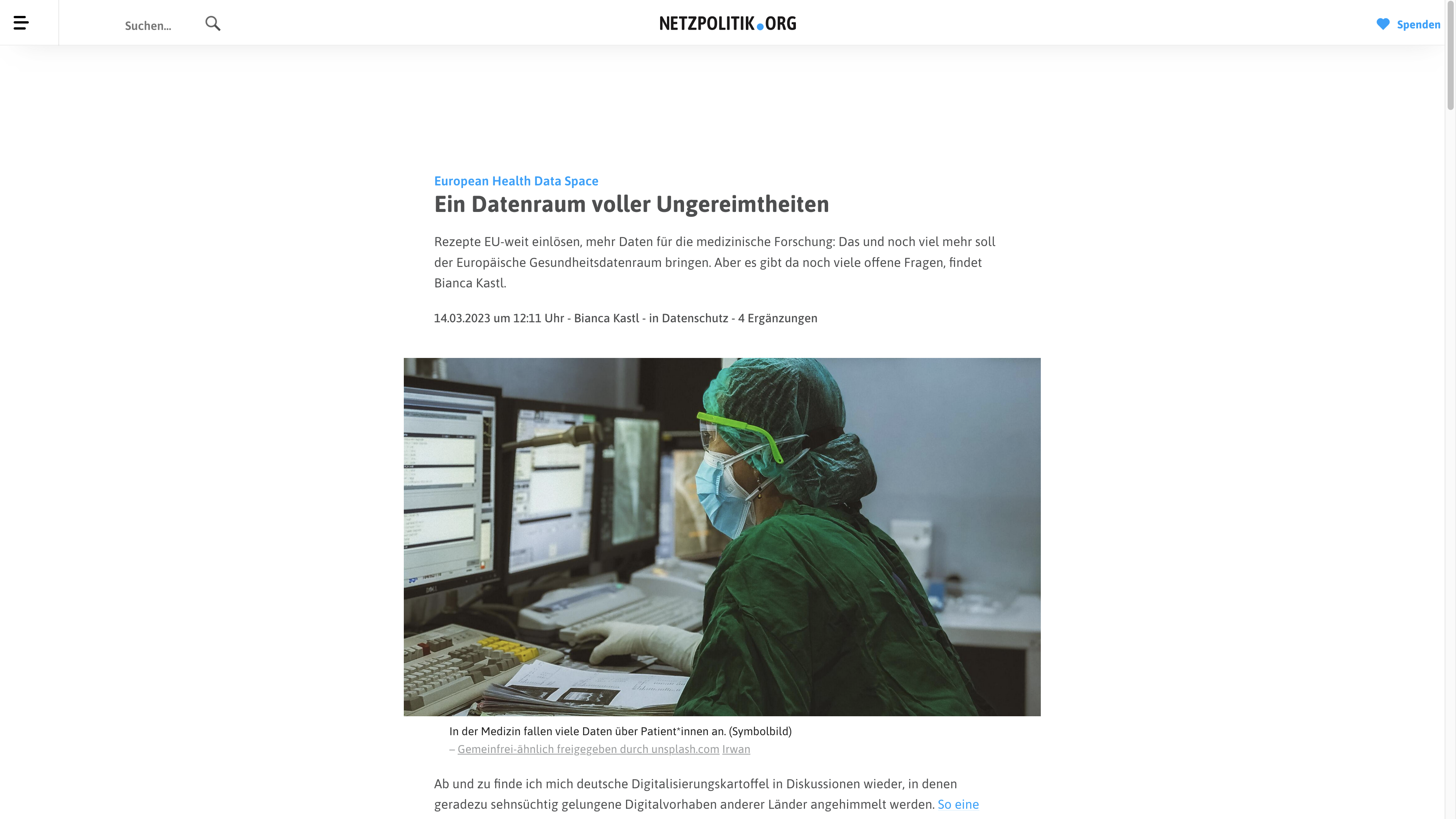 Ein Datenraum voller Ungereimtheiten Rezepte EU-weit einlösen, mehr Daten für die medizinische Forschung: Das und noch viel mehr soll der Europäische Gesundheitsdatenraum bringen. Aber es gibt da noch viele offene Fragen, findet Bianca Kastl.