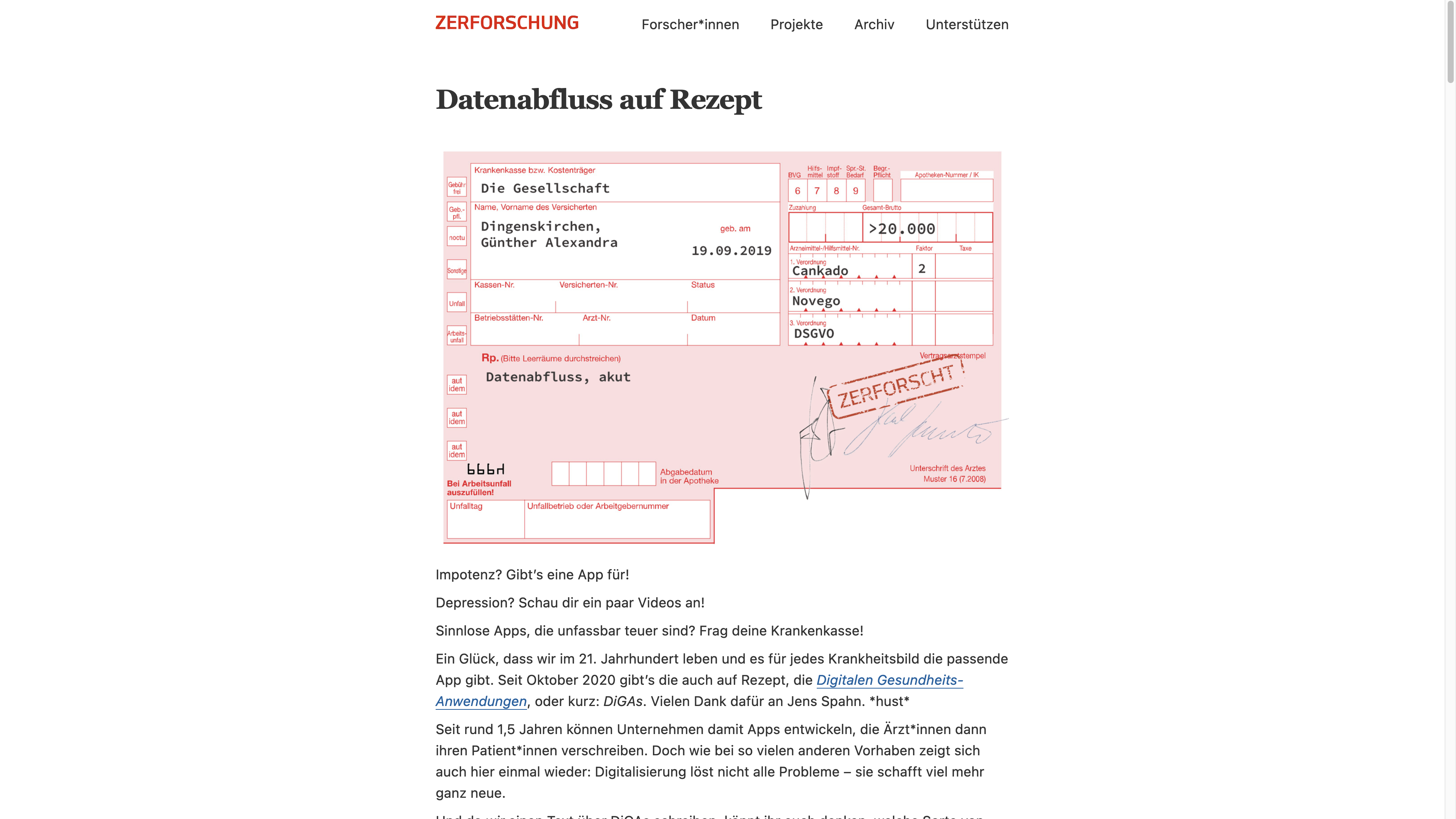  Datenabfluss auf Rezept