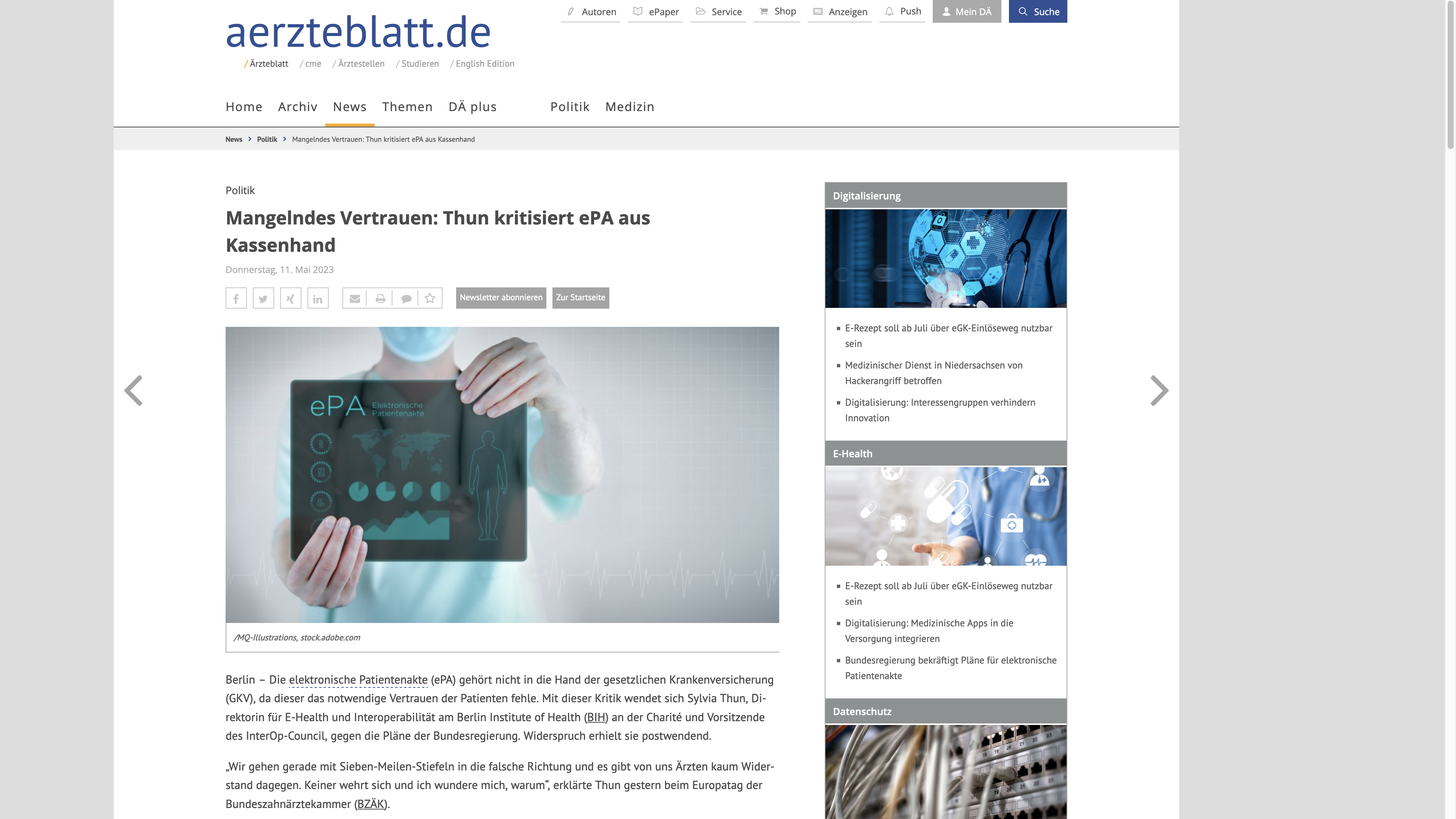 Mangelndes Vertrauen: Thun kritisiert ePA aus Kassenhand  