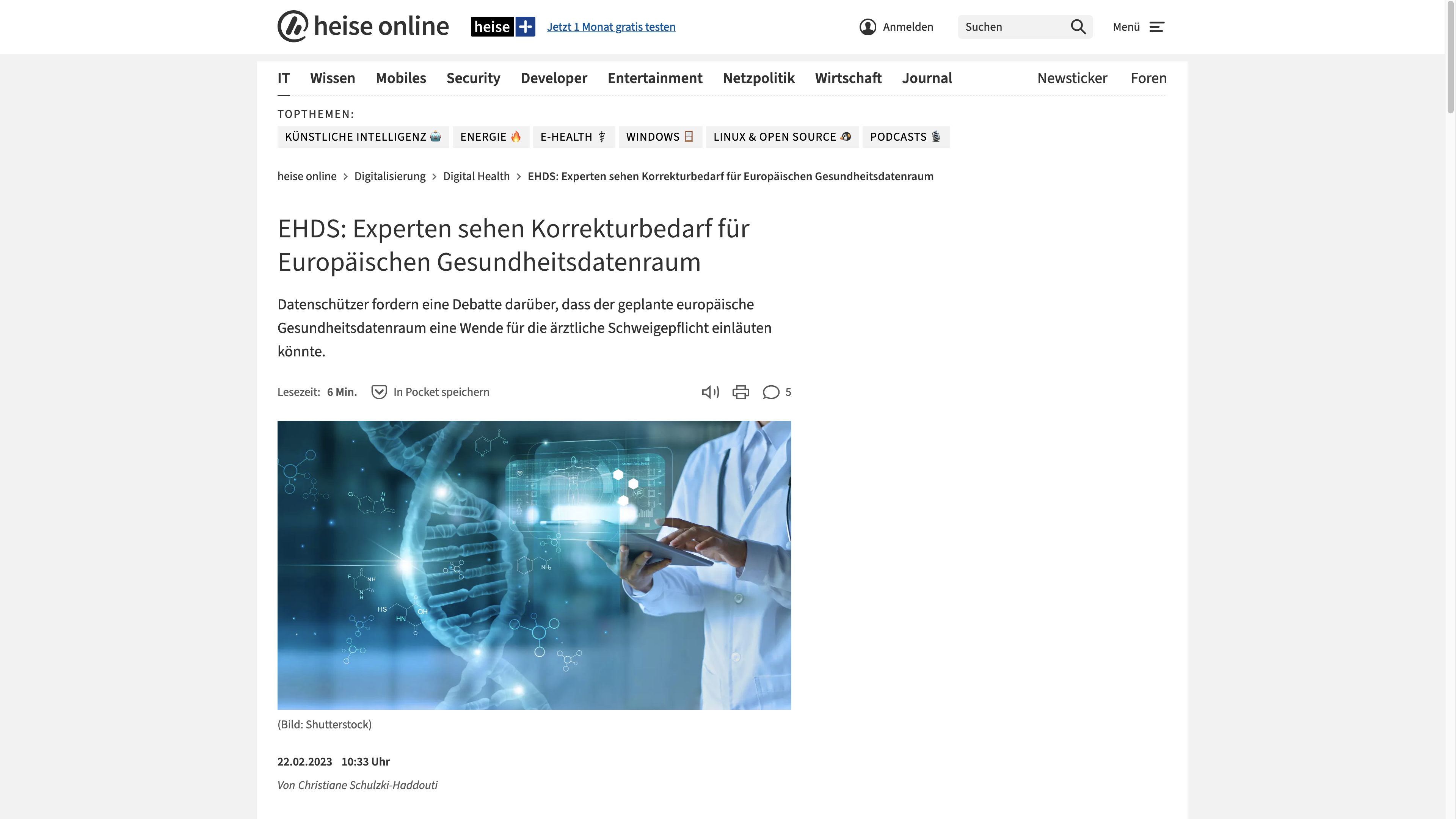  EHDS: Experten sehen Korrekturbedarf für Europäischen Gesundheitsdatenraum - Datenschützer fordern eine Debatte darüber, dass der geplante europäische Gesundheitsdatenraum eine Wende für die ärztliche Schweigepflicht einläuten könnte. 