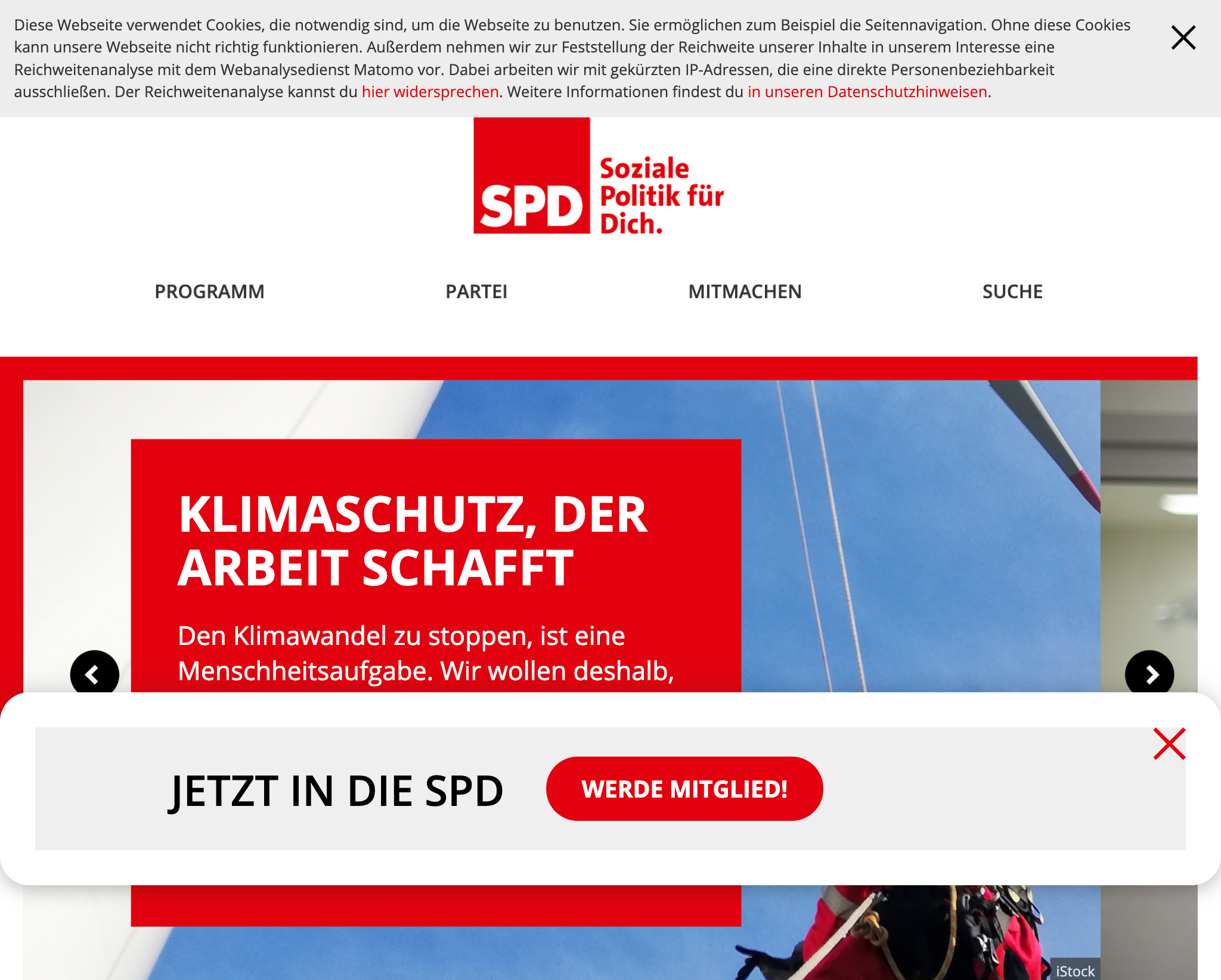 Webseite der SPD in der Desktopansicht