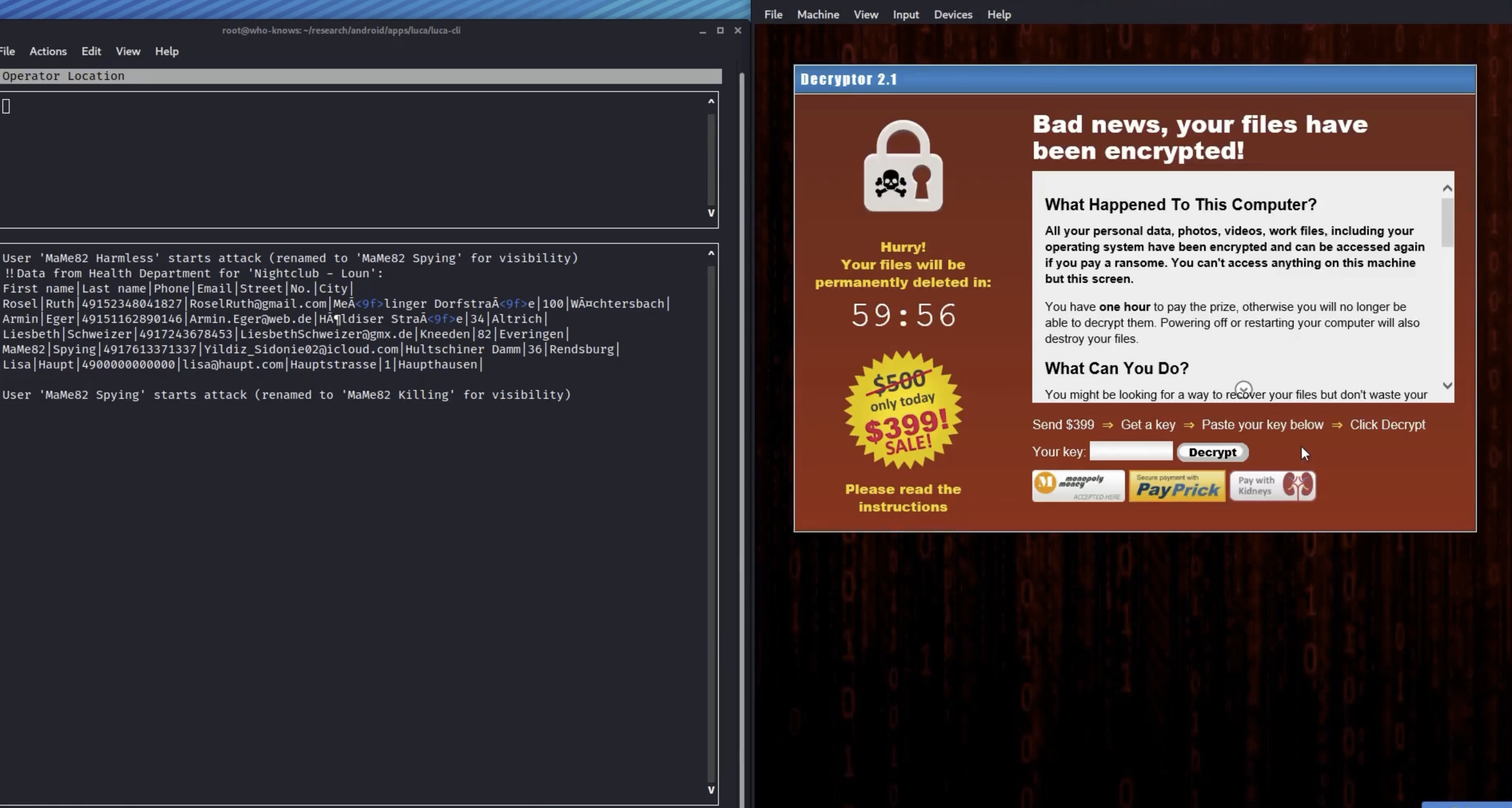 Screenshot eines Ransomware-Angriffes via Luca Daten